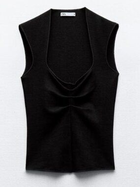 NWOT - Zara - Black Stretch Knit Top - Size Large